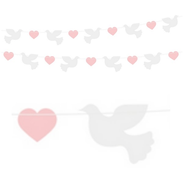Girlande Tauben/Herz rosa
